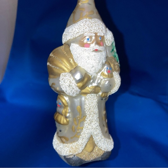 VTG Blown Glass SANTA Father Christmas Ornament CZECH REP St Nicholas gold White - Picture 5 of 11